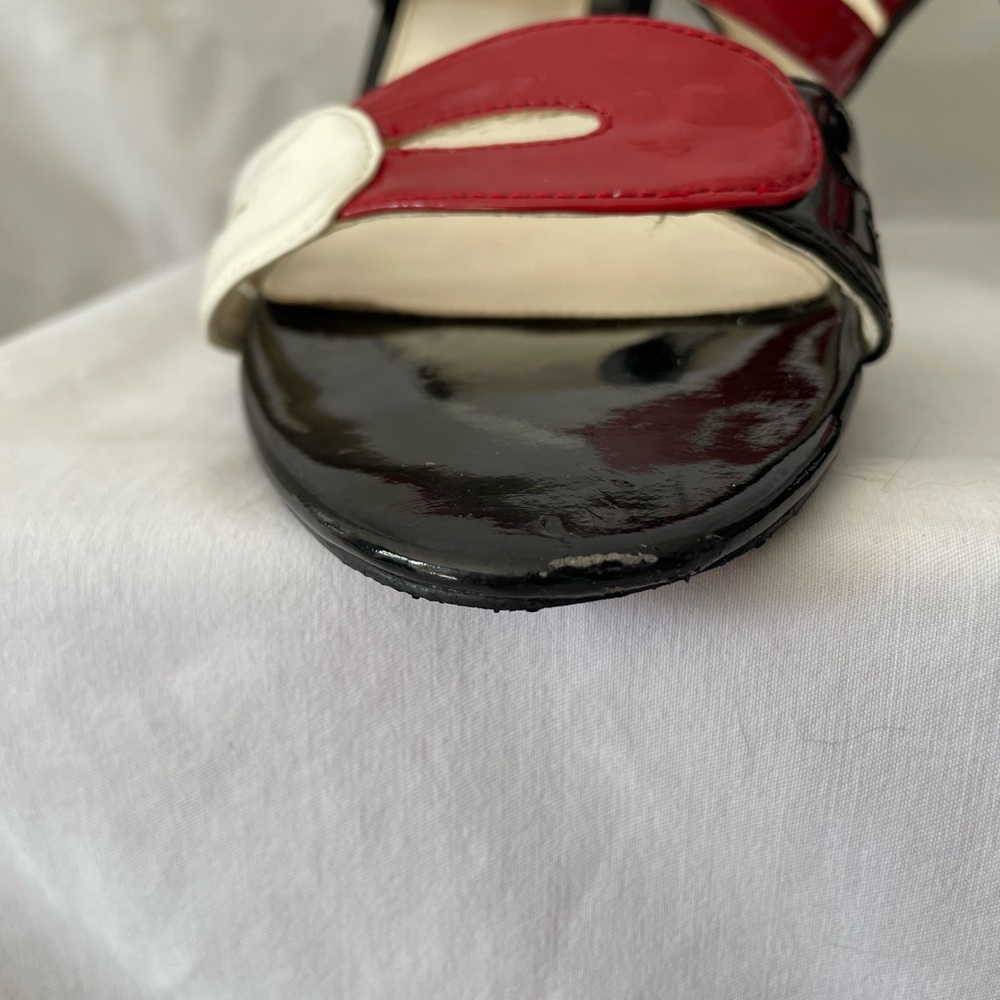 Size 10 Calvin Klein red, white and black patent leather slides/sandals. - Picture 3 of 6